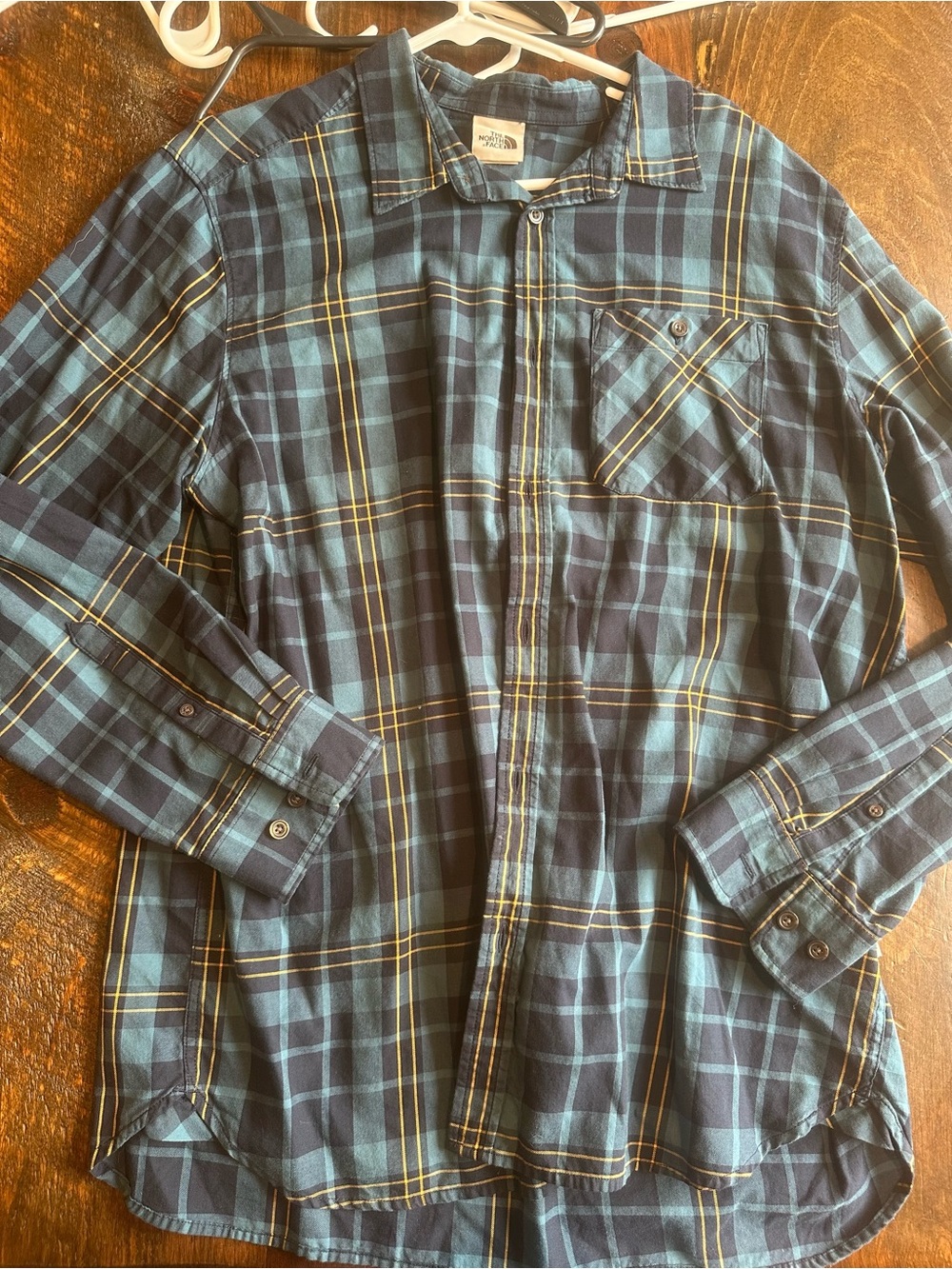 The North Face Blue and Yellow Plaid Button-Down Shirt